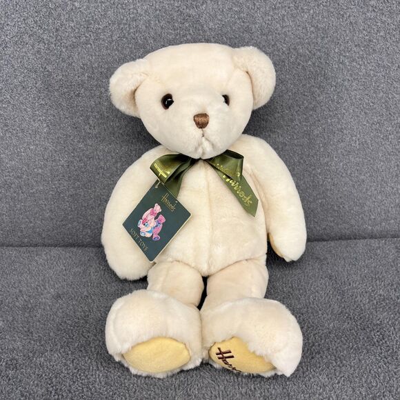 Harrods Cream Soft Plush Teddy Bear 17" Stuffed Animal Toy Tag Bow England Gift - Picture 1 of 15